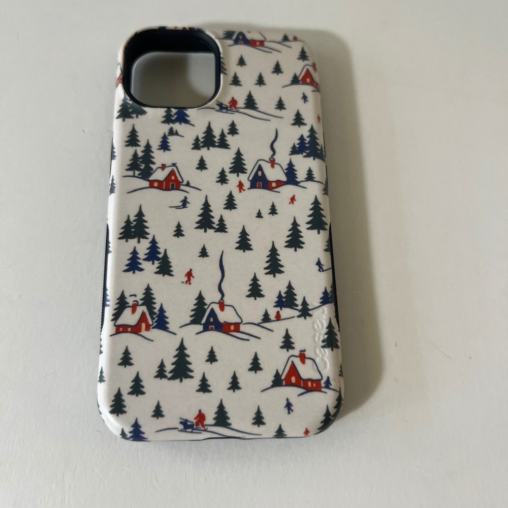 Casely iPhone Case Winter Village Cabin Skiing Scene White Green Red Holiday